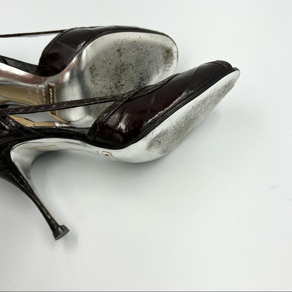 Dolce & Gabbana Croc Embossed Brown Leather Heels With Dust Bag EU36.5/US6.5 - Picture 7 of 10